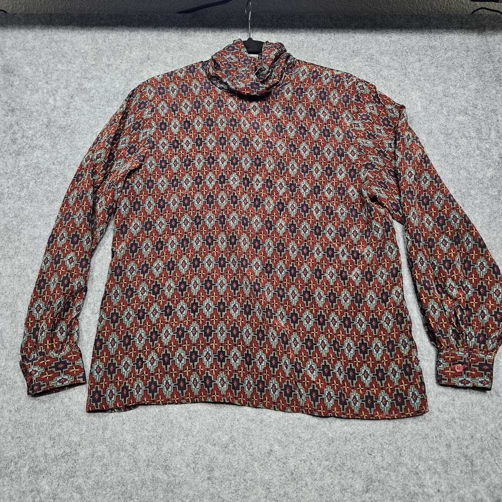 Barrie Pace Silk Blouse Women's 8 Geometric Button Back Long Sleeve Top‎